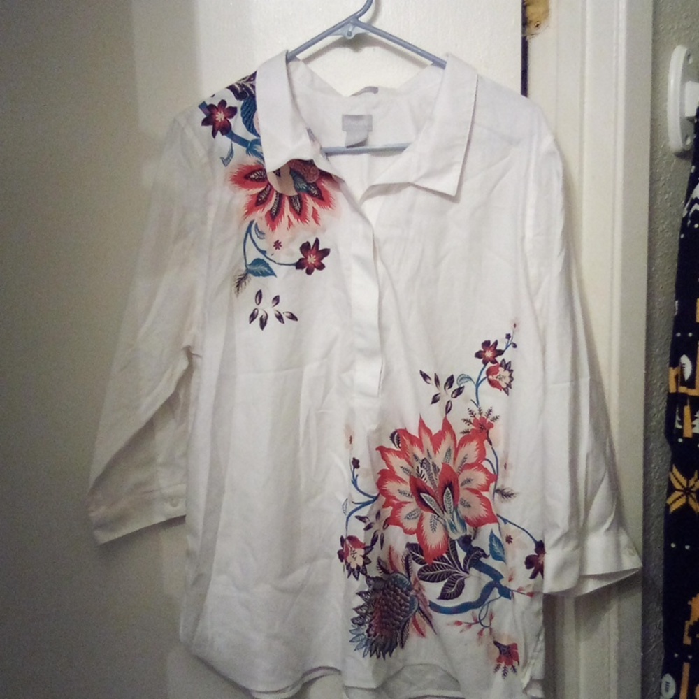 Chico's No Iron Button Back Floral Tunic size 3 US 16
